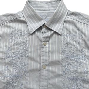 Tommy Bahama Jeans Shirt Mens Size M Long Sleeve Button Embroidered Blue Striped